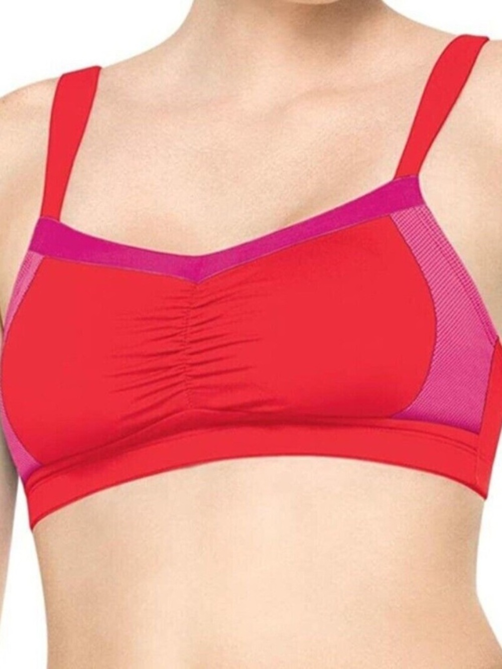Spanx Sports Bra Red Pink Breathable Mesh Removable Pads Size S NWT